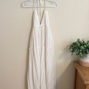 Pink Lily Elegant White Halter Maxi Dress